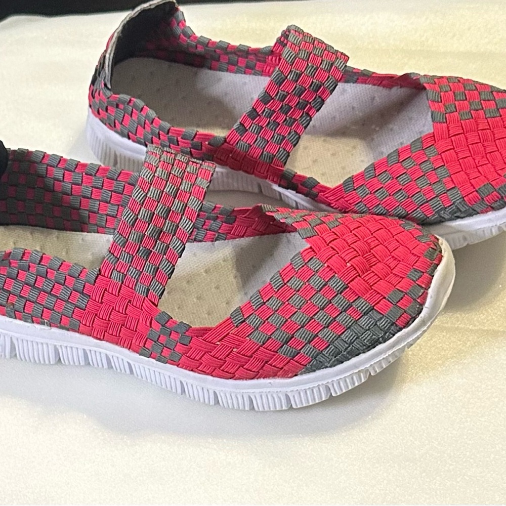 Pink and Gray Woven Slip-On Shoes